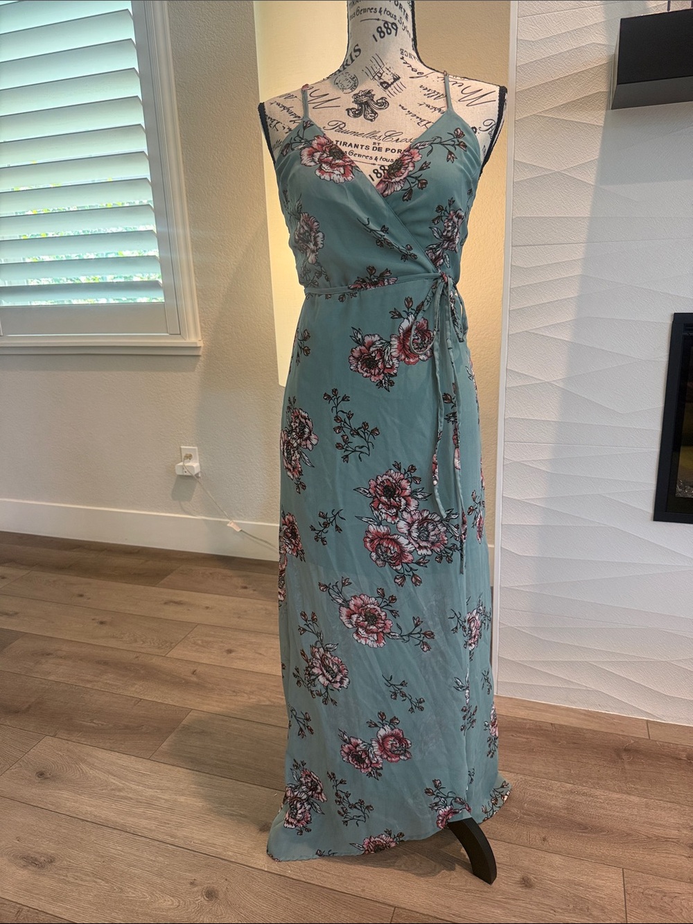 Japna Teal Maxi Wrap Dress with Pink Floral Print